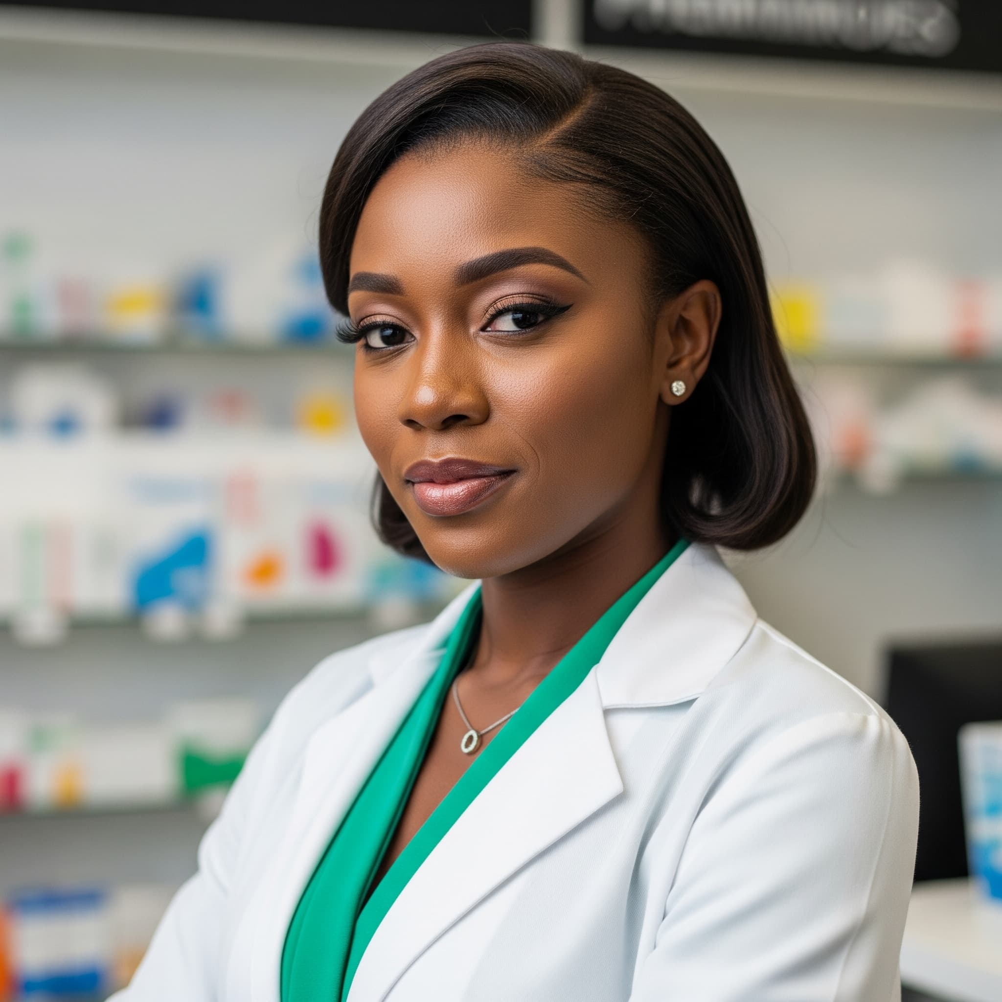 clinical researcher standing near drug shelves